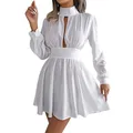 Robe à manches longues pour femme couleur unie col roulé bouton au dos creux taille haute style