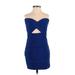 TOBI Casual Dress - Bodycon Sweetheart Sleeveless: Blue Print Dresses - Women's Size Small