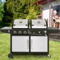 Arlmont & Co. Royal Gourmet 3 - Burner Free Standing Liquid Propane 25500 BTU Gas & Charcoal Grill w/ Cabinet 2 Piece Set Stainless Steel/Cast Iron | Wayfair