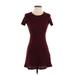 Forever 21 Casual Dress - A-Line Crew Neck Short sleeves: Burgundy Print Dresses - Women's Size Small