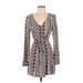 Love, Fire Casual Dress - Wrap: Gray Baroque Print Dresses - Women's Size Small