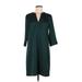 H&M Casual Dress - Shift V Neck 3/4 sleeves: Green Solid Dresses - Women's Size 6