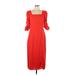 Sugar Lips Casual Dress - Midi Square Short sleeves: Red Print Dresses - Women's Size Large