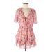 Zara Casual Dress - Mini Plunge Short sleeves: Pink Floral Dresses - Women's Size Medium