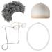 marioyuzhang Half Wigs for Khaki Women Human Hair Wig Bundles Old Lady Costume for Kids 100 Days Of School Cosplay Bun Wig Glasses Wig Cap Pearl Necklace Front Accessories