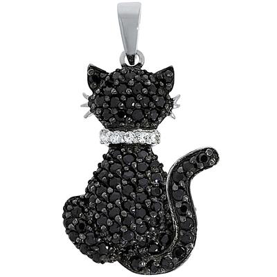 Ketten-Anhänger FIRETTI "Schmuck Geschenk Silber 925 Halsschmuck Anhänger Katze", schwarz (silberfarben, schwarz, silber, 925, schwarz, weiß), Schmuckanhänger, Damen, Silber 925 (Sterlingsilber), 2,9 g, mit Zirkonia (synth.) Image