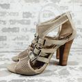 Jessica Simpson Shoes | Jessica Simpson Valeska Taupe Tan Leather Buckle High Heeled Sandals M1031 | Color: Cream/Gray | Size: 10