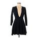 American Apparel Casual Dress - A-Line Plunge 3/4 sleeves: Black Print Dresses - Women's Size Medium