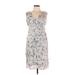 London Times Casual Dress - Party V Neck Sleeveless: Gray Floral Dresses - Women's Size 10