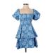 Shein Casual Dress - Mini Square Short sleeves: Blue Dresses - Women's Size 2