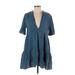 Anthropologie Casual Dress - Mini V Neck 3/4 sleeves: Blue Print Dresses - Women's Size Small