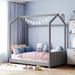 Twin Size Velvet House Bed Wood Bed, Semi-Enclosed Space for Better Sleep and Play, Sturdy Pinewood Frame, Slats Kit Included