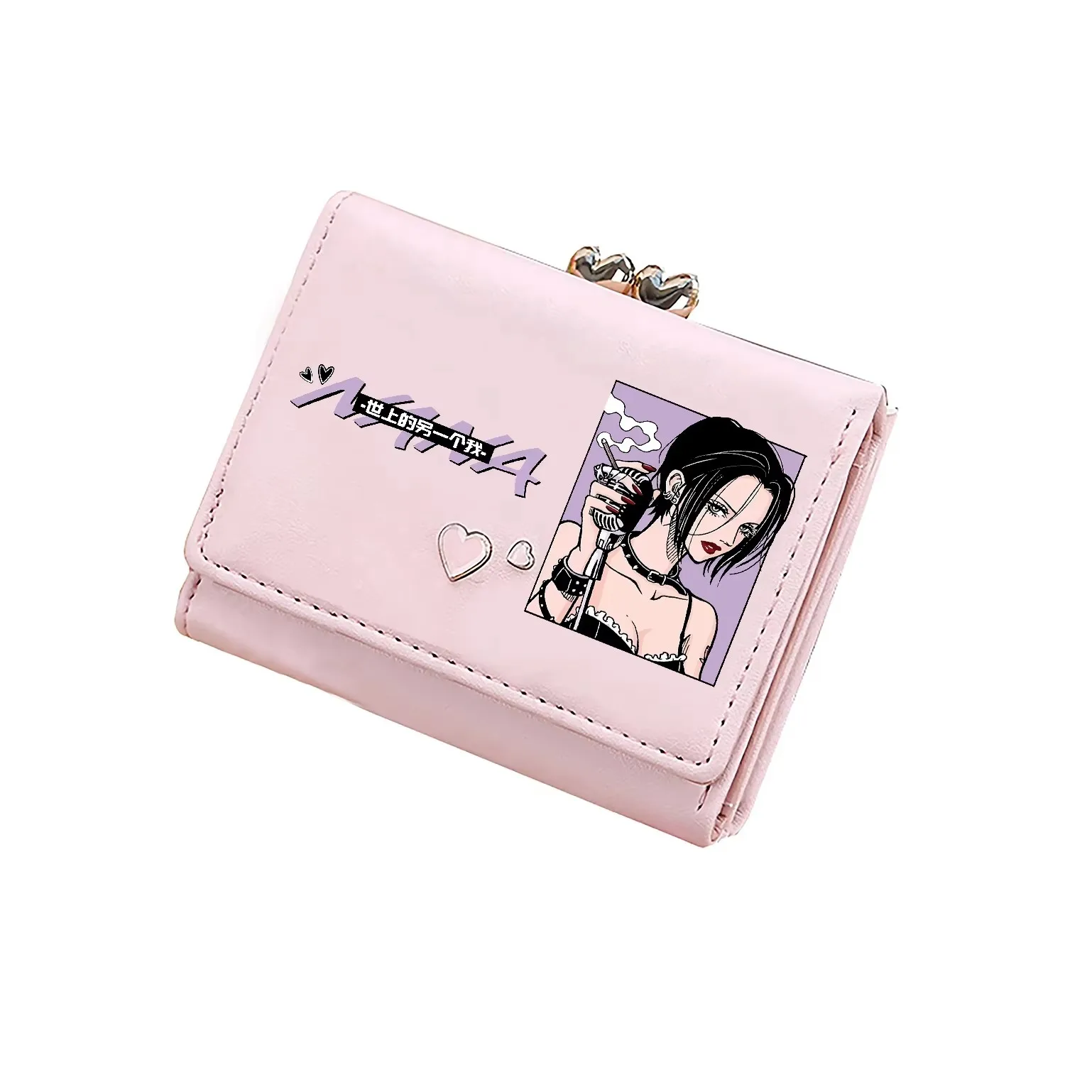 Porte-monnaie Anime NANA pour filles, porte-cartes rose, jolies petites bourses, sacs à monnaie pour femmes, pochettes à main à imprimé rose dessin animé
