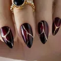 Faux ongles français en poudre d'amande motif de pierre presse rouge poignées de manucure