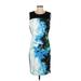 T Tahari Cocktail Dress - Party Crew Neck Sleeveless: Blue Floral Dresses - Women's Size 0