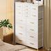 Ebern Designs Dresser for Bedroom 16 Drawers, Tall Fabric Dresser Organizer w/ Wood Top&Leather Front Wood/Metal in White | Wayfair