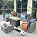 Latitude Run® Paleosofos 6 Piece Sectional Seating Group w/ Cushions Synthetic Wicker/All - Weather Wicker/Wicker/Rattan in Blue | Outdoor Furniture | Wayfair