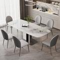 Corrigan Studio® Italian light rock plate table high-end modern simple rectangular dining table set Metal in Gray/White | Wayfair