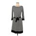 Laundry Casual Dress - A-Line Scoop Neck 3/4 sleeves: Black Print Dresses - Women's Size 8