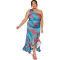 Chi Chi London Damen Plus Size One Shoulder Floral Printed Midi Dress in Teal Kleid, 24