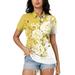 Ydkzymd Short Sleeve Polo Shirt Women 3 Buttons Short Sleeve Collared Golf Shirts Tie Dye Floral Flower Cotton Button Down Breathable 2024 Summer Shirts Casual Work Tee Tops Yellow 3XL