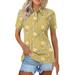 Ydkzymd Polo Shirt Women Short Sleeve 3 Buttons Collared Short Sleeve Golf Shirts Floral Flower Cotton Button Down Summer Moisture Wicking Work Shirts Casual 2024 Breathable Tee Tops Yellow S