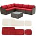 Vicluke 7 Piece Patio Furniture Set Rattan Wicker Sectional Sofa Set Backyard-Wine Redï¼ˆExtra Khaki Coversï¼‰