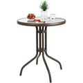 TJUNBOLIFE Love & Peace 24 x 24 Outdoor Bistro Table Metal Round Patio Outdoor Coffee Table Garden Backyard Dining Table W/Elegant Water Ripple Glass Table Top Brown