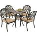 Haverchair 5 Piece Outdoor Dining Set Cast Aluminum Patio Dining Set Table and Chairs Outside Furniture 4 Chairs with Khaki Cushions and 1 Umbrella Round Dining Table for Lawn Garden Patio