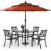 VILLA 5 Piece Outdoor Dining Set with 10ft Umbrella 37 Square Metal Dining Table & 4 Stacking Metal Chair with 3 Tier Beige Umbrella for Patio Deck Yard Porch