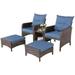 TJUNBOLIFE 5 Pieces Wicker Conversation Sets Patio Outdoor Set with PE Rattan Indoor & Outdoor Set with Coffee Table for Backyard Porch and Garden