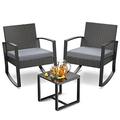 Noelse 3-Piece Patio Furniture Set Grey Outdoor Rattan Patio Chairs Bistro Set for Balcony Porch Garden Yard Poolside