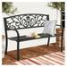 LeCeleBee 50 Inch Outdoor Bench Cast Iron Garden Bench w/Floral Design Backrest 2 Person Metal Steel Park Bench for Porch Patio Entryway Outside Lawn Furniture Decor 400lb Capacity - Black