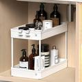 Under Sink Organizer 2 Tier Under Sink Storage Organizer Bathroom Standing Rack Bath Collection Baskets with Hooks Multi-purpose Storage Shelf for Bathroom Kitchen Black