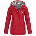 iOPQO womens sweaters Women Casual Solid Jacket Outdoor Plus Size Hooded Windproof Watertight Pockets Coat Women s Fleece Jackets Red XXL