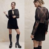 Free People Dresses | Free People Midnight Hour Lace Velvet Black Dress Xs | Color: Black | Size: Xs