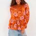 American Eagle Outfitters Tops | American Eagle Floral Boho Long Sleeve Square Neck Peasant Blouse Nwt | Color: Cream/Orange | Size: S