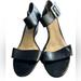 Nine West Shoes | Nine West Leather Ankle Strap 2” Wedge Band Sandals Size 8 1/2 M Pre Loved | Color: Black | Size: 8.5