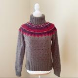J. Crew Sweaters | J. Crew Fair Isle Turtleneck Wool Blend Sweater - Petite Medium | Color: Brown/Red | Size: Mp