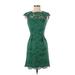 Shoshanna Cocktail Dress - A-Line High Neck Short sleeves: Green Solid Dresses - Women's Size 0