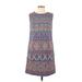 AB Studio Casual Dress - Mini High Neck Sleeveless: Gray Aztec or Tribal Print Dresses - Women's Size 8