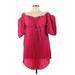 Express Casual Dress - Shift V Neck Short sleeves: Burgundy Print Dresses - New - Women's Size Large