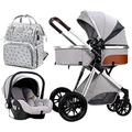 Baby Stroller for Newborn, Baby Carriage Stroller 2 in 1 Baby Trolley Car Seat Stroller, Foldable Stroller Carriage Luxury Baby Pram Newborn Stroller (Color : Brown) (Light Gray)