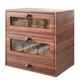 TQVAI Bread Box for Kitchen Countertop, Bamboo Bread Storage Container, 3 Tier Large Bread Bin with Window & Silverware Tray - Assembly Required, Retro Brown