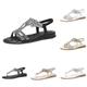 Sandals for Women Elastic Ankle Strap Casual Bohemian Beach Sandals Women Slingback Sandals Flat Rhinestone Ladies Sandals T-Strap Womens Sandals for Summer Bohemian Arch Support Slip on (1-Black, 6)