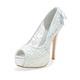 ZhiQin Women Bridal Wedding Shoes Lace Peep Toe Pumps High Heel Slip on Peep Toe,White,4 UK