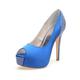 ZhiQin Women Satin Peep Toe Bridal Wedding Shoes Pumps High Heel Slip on Peep Toe with Rhinestone,Blue,4 UK