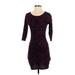Express Casual Dress - Bodycon Scoop Neck 3/4 sleeves: Burgundy Dresses - Women's Size X-Small