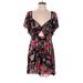 BCBGMAXAZRIA Romper Plunge Short sleeves: Black Floral Rompers - Women's Size Medium