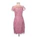David Meister Cocktail Dress - Sheath High Neck Short sleeves: Pink Solid Dresses - Women's Size 2